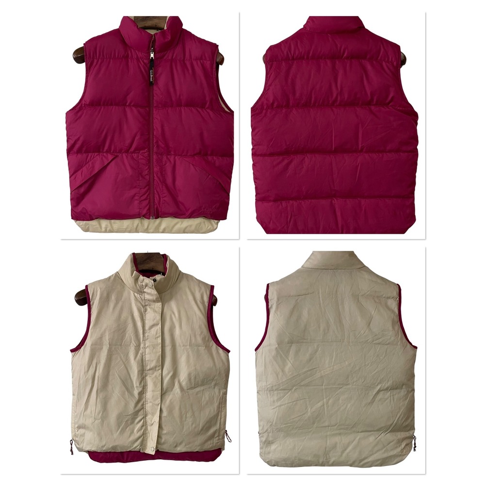 LL Bean Womens Reversible‎ Goose Down Puffer Zip Up Vest Gorpcore Hiking Retro M